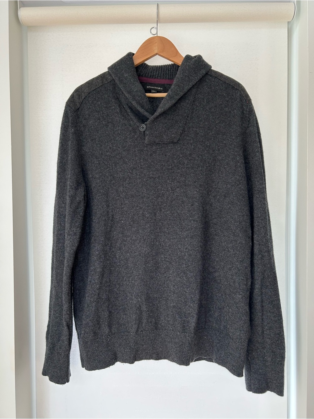 Banana Republic Men’s XL Merino Wool Blend Shawl Collar Pullover Sweater Gray
